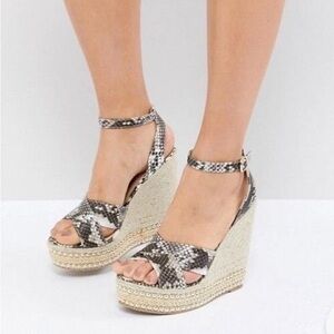 NWOT Tory Burch Selby Snake Printed Leather Wedge Platform Espadrille